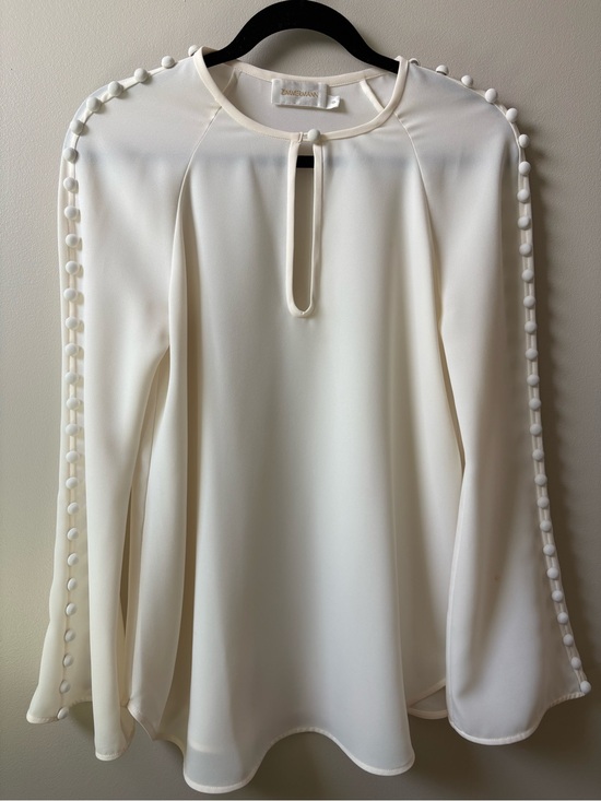 Zimmermann Tops - Zimmermann Ivory Keyhole Blouse with Button-Trim Sleeves